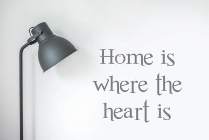 vinyl sticker, wall art of the phrase, "Home is where the heart is"